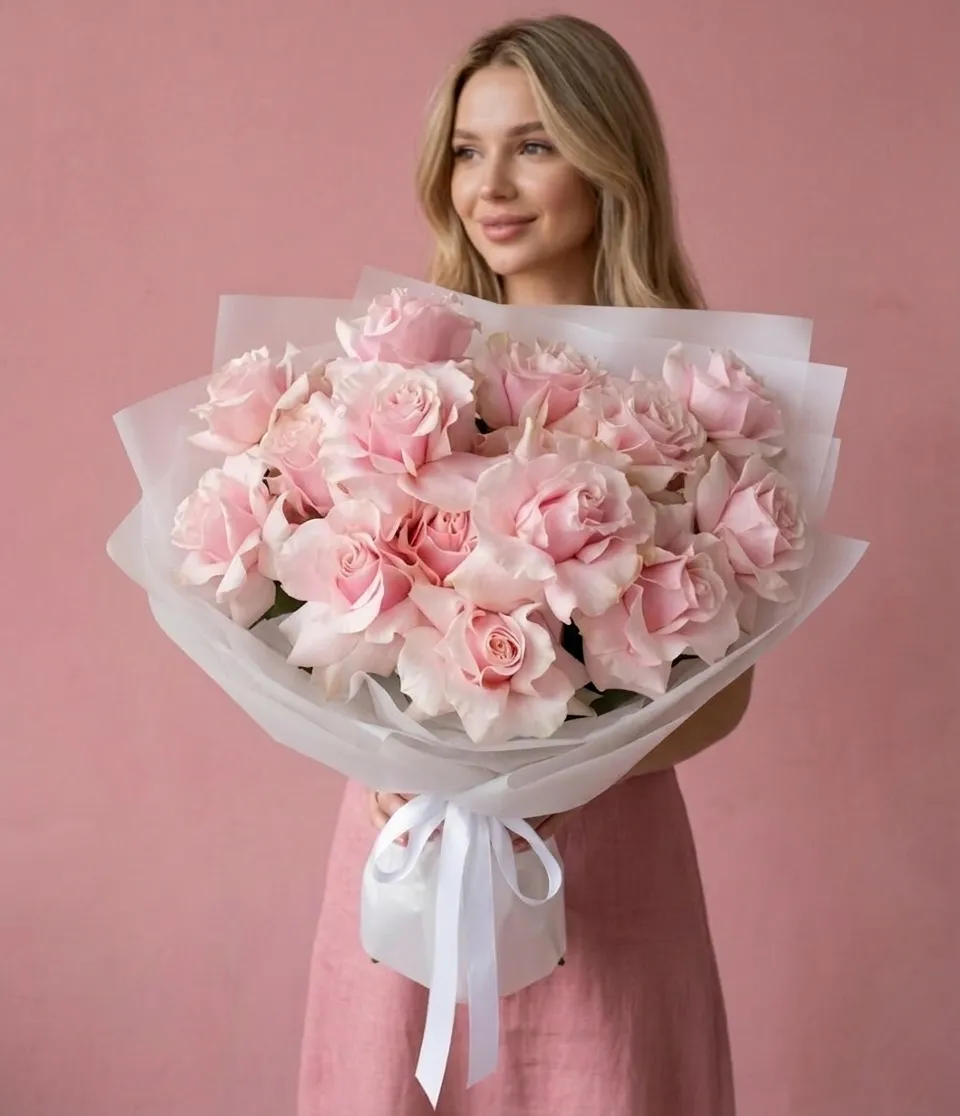 Французские Розовые Розы (15 Роз)